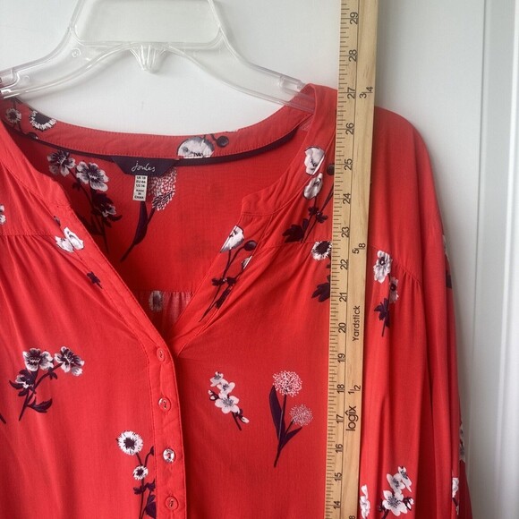 Joules Size US 14 Popover Blouse Rosamund Red Floral Print V-Neck 100% Viscose - Picture 7 of 8